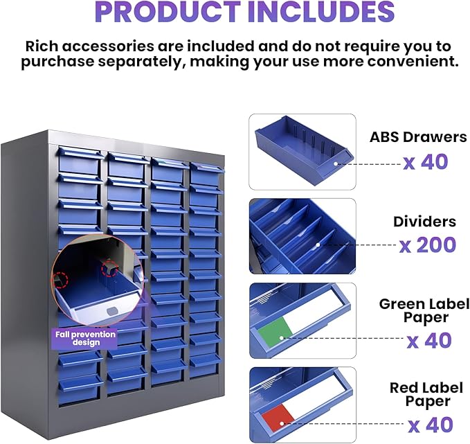 Heavy-Duty 40 Drawer Parts Cabinet, All-in-One Organizer with Acrylic Adjustable Shelves for Nuts, Bolts, Tools - The Ultimate Garage Workshop Storage Solution