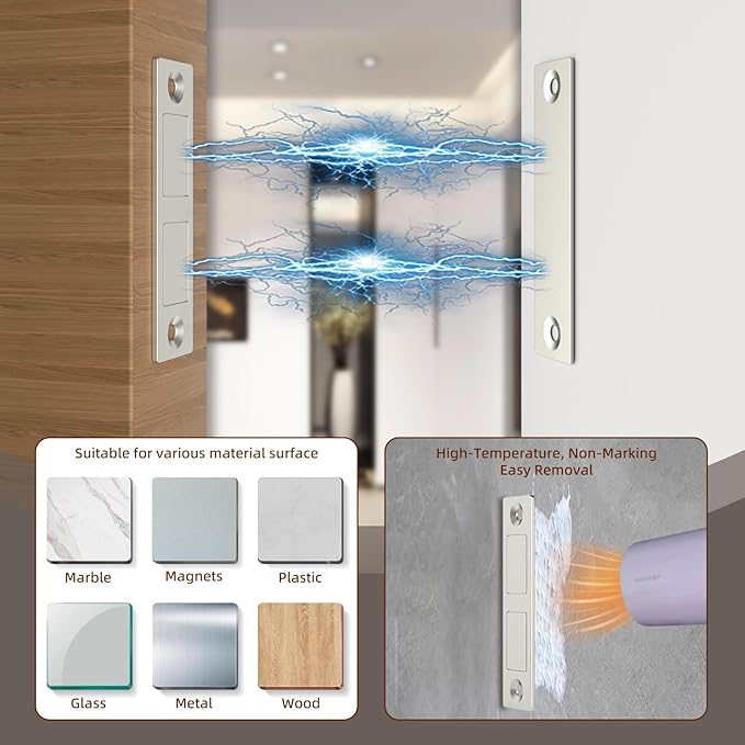 Jiayi Cabinet Door Magnets Stick On, 2 Pack 30 LB Heavy Duty Ultra Thin Invisible Cabinet Magnets, Door Magnetic Catch No Screw Drawer Magnet Inserts for Wardrobe Cupboard Sliding Doors Stay Closed