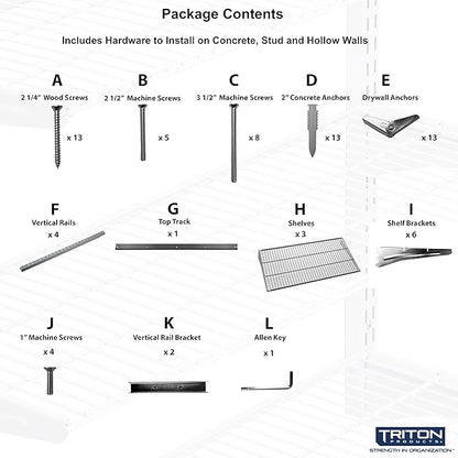 Triton Products 3 Tier Wire Shelving Unit for Home and Garage with 375 Lb Load Capacity 33" W x 63" H x 16" D (Gray)