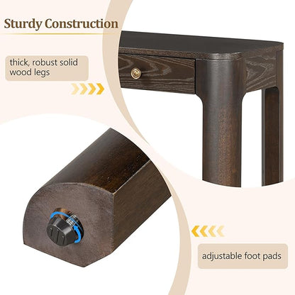 52" Rustic Console Table with Curved Corners for Safety,Entryway Table with 3 Concealed Drawers,Sturdy Sofa Table with Thick Legs for Hallway & Living Room,Espresso
