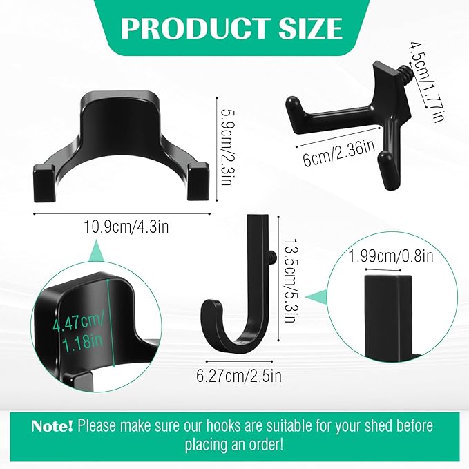 30 Pcs Storage Shed Tool Hooks Shed Accessories Compatible with Suncast/Craftsman J/U/V Shaped Tool Hanger Shelves Garden Garage Storage Organization Accessories for Hanging Shovel Rake(Black)