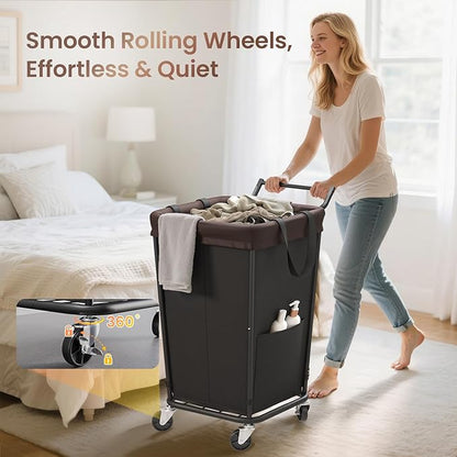 160L Laundry Hamper with Wheels and Handle, 2-Section Rolling Hamper for Laundry, Large Laundry Basket with Wheels, Rolling Laundry Basket Clothes Hamper for Home, Bathroom and Dorm(Black)