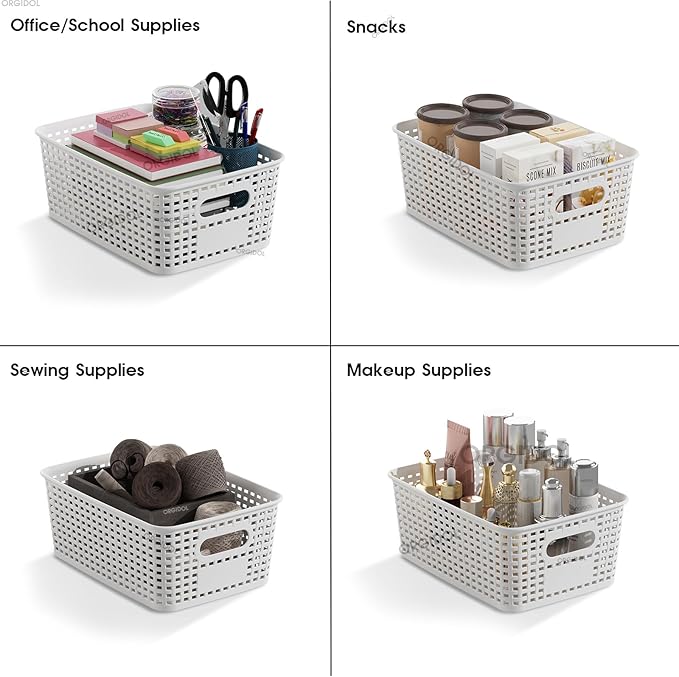 Plastic Storage Basket with Lids 10 Pack Stackable Storage Bins Containers with Lid, Decorative Storage Boxes for Organizing Shelves, Drawers, Playroom, Classroom, Office, Closet, White