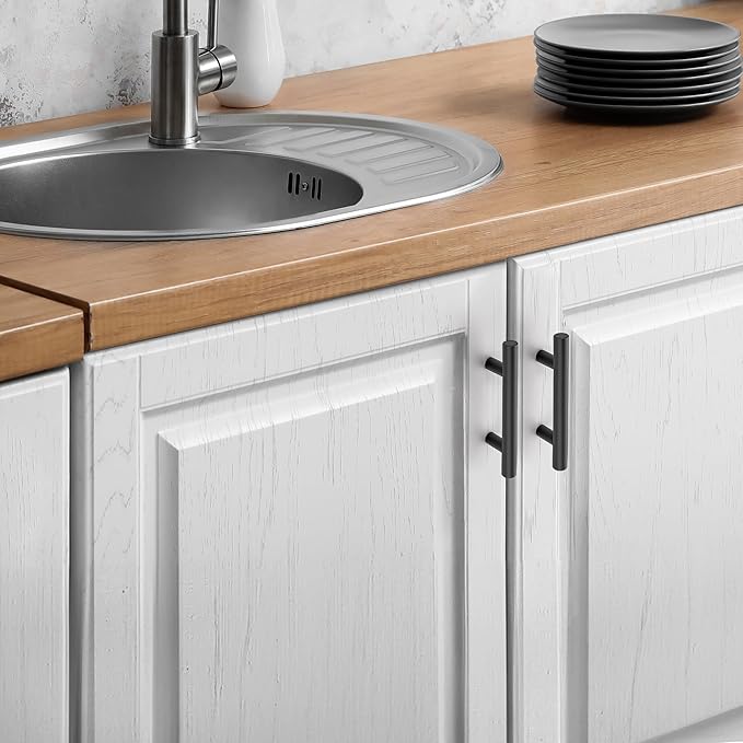 JOY DECOR 10 Pack Cabinet Handles, Black Cabinet Pulls, 2-1/2 in Hole Center Kitchen Hardware, Stainless Steel T Bar Handles for Dresser Drawers