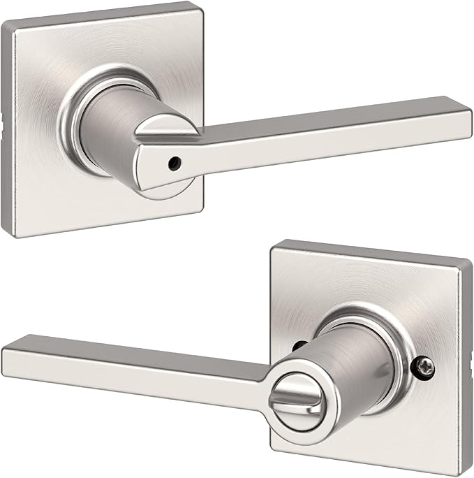 Kwikset Casey Interior Privacy Door Handle with Lock, Door Lever For Bathroom and Bedroom, Satin Nickel Reversible Keyless Turn Lock, with Microban Protection