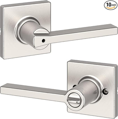Kwikset Casey Interior Privacy Door Handle with Lock, Door Lever for Bathroom and Satin Nickel Reversible Keyless Turn Lock, with Microban Protection (Pack of 10)