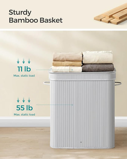 SONGMICS Laundry Hamper with Lid, Bamboo Laundry Basket, Removable Machine Washable Laundry Basket, with Handles, 26.4-Gallons, for Laundry Room, Bedroom, Bathroom, Dove Gray ULCB063G01