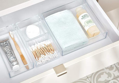 iDesign Clarity Plastic Drawer Organizer for Vanity, Countertop, Bathroom, Kitchen and Cabinet Storage, 8" x 4" x 2", Clear