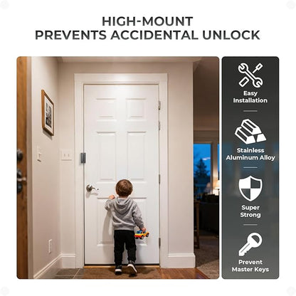 3Pack Home Security Door Reinforcement Lock, Childproof Safety Door Lock Latch Inside Stopper, Add High Security to Prevent Home Unauthorized Entry, Aluminum Construction Finish Grey