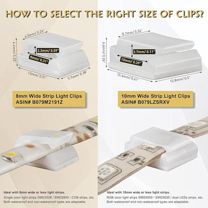 GooChan Light Strip Mounting Clips Self-Adhesive Strip Brackets Holder,100Pack 8mm Light Strips Fixing Clamp (for 8mm(5/16") Wide Strip Light)