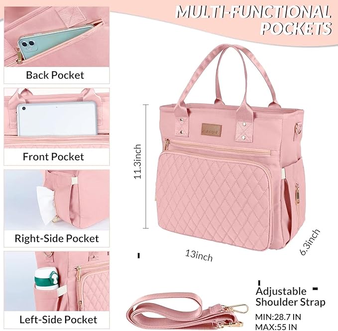 EASYA Large Women Lunch Bags for Work Insulated/Insulated Adult Lunch Box for Womens/Nylon Thermal Lunch Bag for Women/Cooler Lunch Tote Bag (Newly upgraded shimmering blush pink)