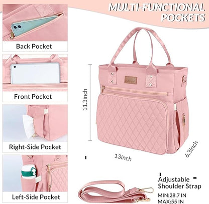 EASYA Large Women Lunch Bags for Work Insulated/Insulated Adult Lunch Box for Womens/Nylon Thermal Lunch Bag for Women/Cooler Lunch Tote Bag (Newly upgraded shimmering blush pink)