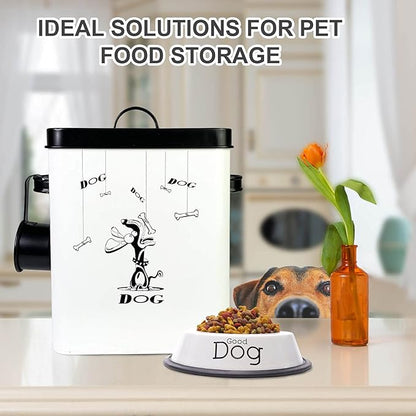 SOTECH Cute Pet Treat Container with Scoop Set,Dog Food Bucket with Lid and Handle White Pet Storage Bin for Small Dogs Cats Food Dry Fresh,Great Gift for Dog Owners(Dog Treat Jar)