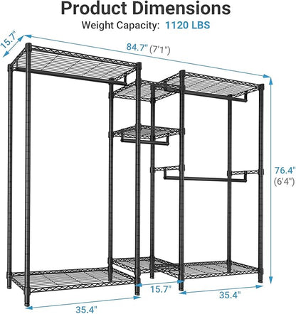 VIPEK Classic V6 Plus Wire Garment Rack Heavy Duty Clothing Rack for Hanging Clothes, Metal Freestanding Closet Wardrobe Rack Portable Clothes Rack, 84.7" L x 15.7" W x 76.4" H, Load 1120lbs, Black