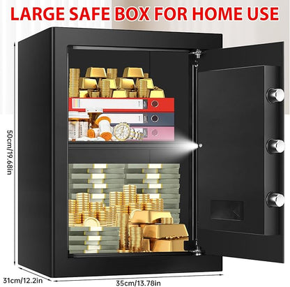3.3 Cubic Large Fireproof Safes for Home Use, Digital Home Security Safe Box Fireproof Waterproof with Electronic Keypad and Spare Keys, Anti-theft Fire Document Safe for Money Medicine Valuables
