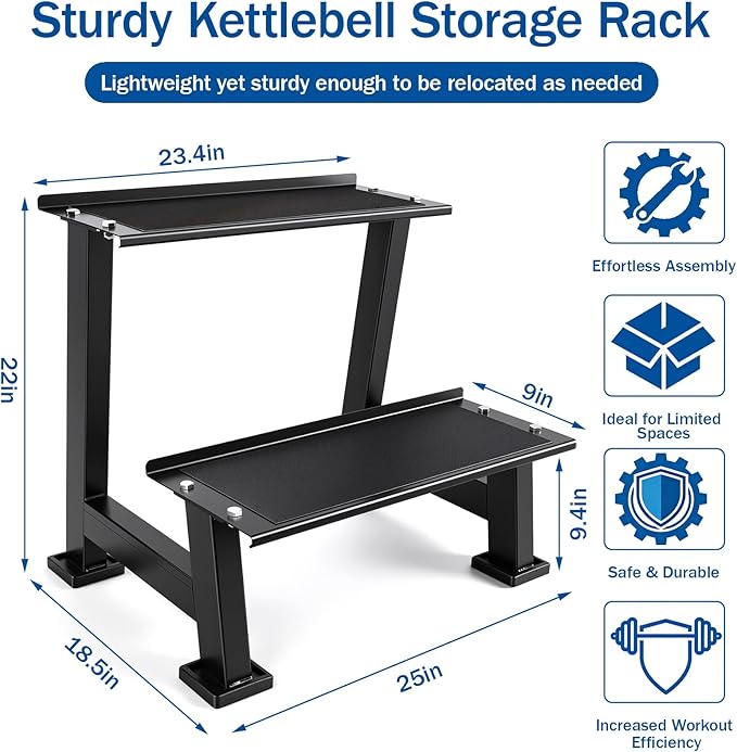 Kettlebell Storage Rack with Anti-Slip Pads, 2-Tier Weight Racks, Kettlebell Stand, Dumbbell and Kettlebell Rack for Home Gym Use