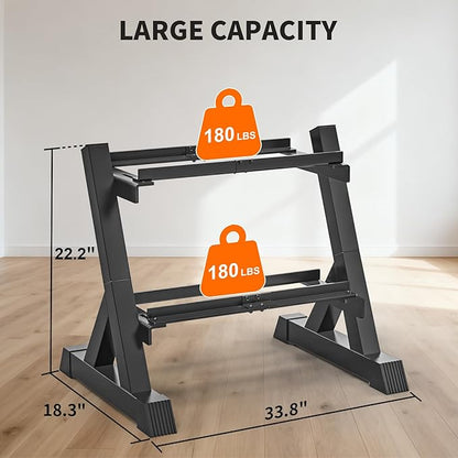 TomCare Dumbbell Rack Stand Only, 2-Tier 33 IN Length Adjustable Weight Rack for Home Gym Heavy-Duty Metal Weight Stand Holder for Dumbbells, Kettlebells, 360 lb Capacity (Dumbells not included)