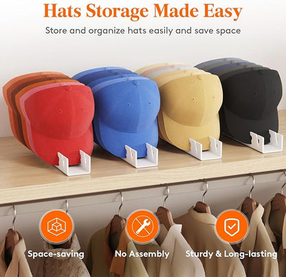 Lifewit 3 Pack Hat Organizer for Baseball Caps, Hat Storage Rack for 21 Ball Caps, Hat Stand Shelf for Trucker Hat and Golf Cap in Closet, Bedroom, Dresser, White