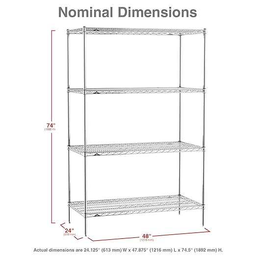Metro EZ2448NC-4 Super Erecta Industrial Wire Shelving 4-Shelf Convenience Pak, Chrome, 24" x 48" x 74.5"