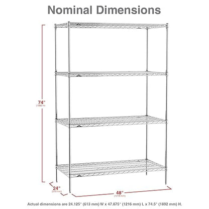 Metro EZ2448NC-4 Super Erecta Industrial Wire Shelving 4-Shelf Convenience Pak, Chrome, 24" x 48" x 74.5"
