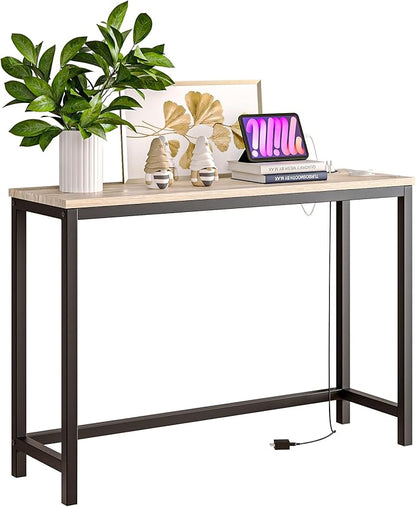 BOFENG Narrow Console Table with Outlet,Thin Sofa Table with Charging Station,41.5 Inch Small Entryway Table,for Hallway,Bedroom,Living Room,Foyer,White Oak