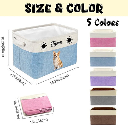 Customized Pet Toy Storage Basket - Personalized Dog & Cat Toy Organizer with Name, Foldable & Durable Fabric Bin for Pet Supplies, Organizer for Toys, Coats, Clothing, Blankets Grey