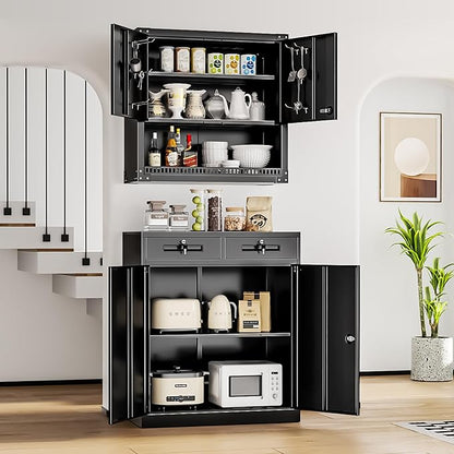 INTERGREAT Metal Storage Cabinet with 2 Drawers, 36" H Metal Cabinets with Doors and Shelves, Garage Cabinet with Lock for Home Office, Garage, School, Apartment,Warehouse,Black