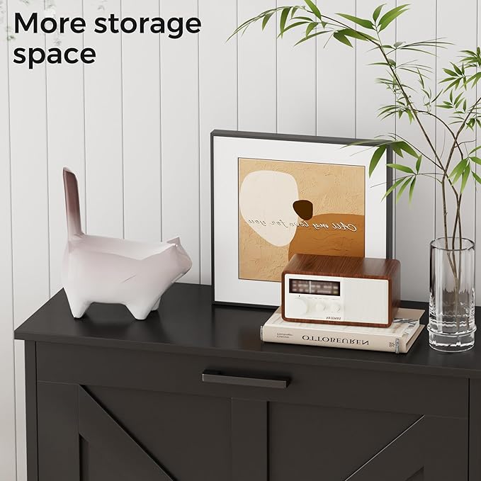 Farmhouse Shoe Cabinet for Entryway with Barn-Style Flip Drawers, Narrow Shoe Storage Organizer with Top Display Shelf, Adjustable Shelves, Shoe Rack for Hallway, Closet- (Black, 24")