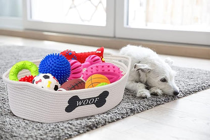 Geyecete Weave Rope Storage Basket - Natural Weave Rope Clutter Organizer - Pet Toy Box - Beige