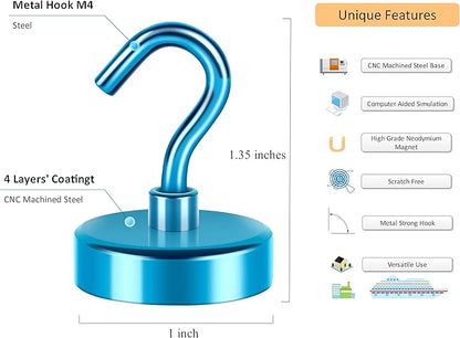 Neosmuk Magnetic Hooks, Heavy Duty 85lb+ Strong Magnet Hook for Cruise Cabins, Cruise Ship Essentials for Hanging, Metal Wall Refrigerator Hangers (RoyalBlue, 10 Pack)