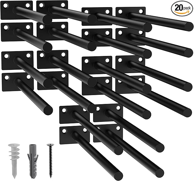 LEOPO 20-Pack 10 inch Floating Shelf Brackets, Hidden Shelf Bracket for Wood, Concealed Blind Shelving Support,Invisible Black Coated Brackets for DIY Decorative,Fit for Kitchen, Bathroom,Study Room