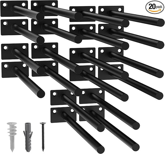LEOPO 20-Pack 10 inch Floating Shelf Brackets, Hidden Shelf Bracket for Wood, Concealed Blind Shelving Support,Invisible Black Coated Brackets for DIY Decorative,Fit for Kitchen, Bathroom,Study Room
