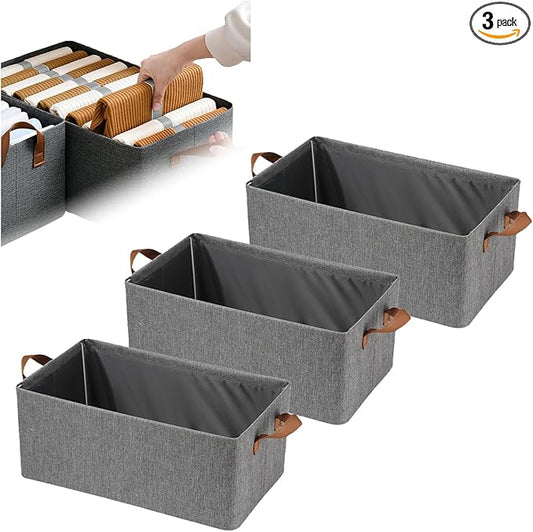 Foldable Closet Storage Box Bins Organizer System, Large Capacity Sturdy for Organizing Clothing, Sheets, Toys, Books - Shelf Organizer Shelves (3)