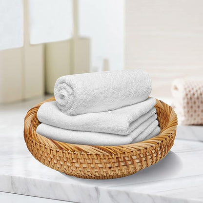 Natural Rattan Round Fruit Basket Bowls, Hand Woven Decor Serving Baskets, Wicker Storage for Dinning Room (Round-Combo)