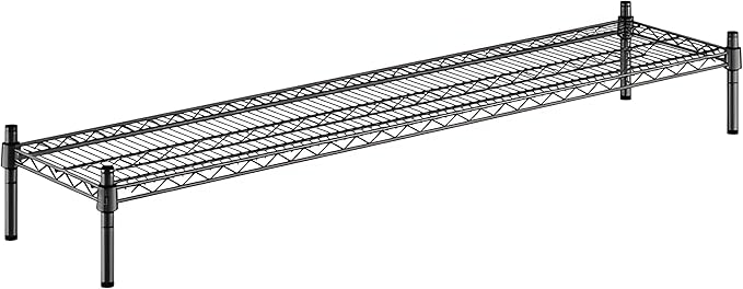 14" x 60" x 8" Black Epoxy Wire Storage Shelf, Dunnage Rack, Commercial 1 Tier Small Shelf
