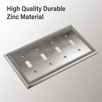 Henne Bery Sunken Pearls Heavy Duty Decorative Wall Plate Switch Plate Outlet Cover (Quad Toggle, Heirloom Silver)