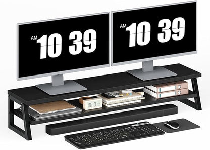 HOOBRO 2-Tier Dual Monitor Stand Riser, 39 Inch Large Computer Monitor Stand for 2 Monitors, Computer Monitor Riser, Desk Shelf Organizer for Office Desk, Accessories, Black BB122CJ01