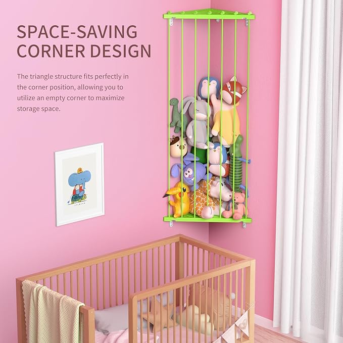 Corner Stuffed Animal Storage Net - Stuffed Animals Holder with LED Lights - Plush Organizer Hanging Stuffed Animal Hammock with Adjustable Length for Wall