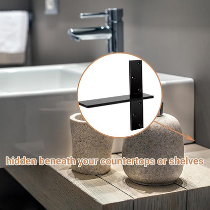 2-Pack Floating Shower Bench Brackets - 14" L x 2.5" W Heavy-Duty Hidden Countertop Wall Support Brackets, 3/8" Thick, Ideal for Floating Vanity, Cabinets, Granite,Dishwashers, Bin,and Bench Seats