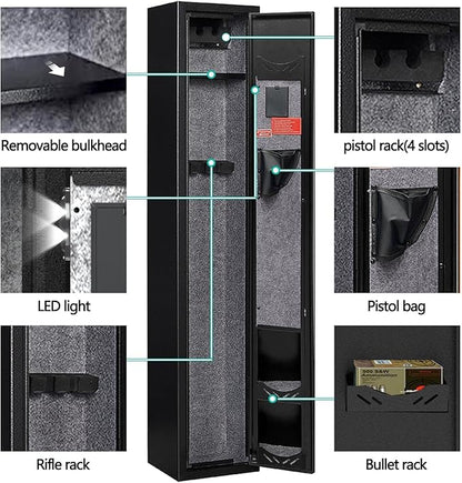 KAER 2-3 Gun Safe,Rifle Safe,Gun Safe for Rifles and Pistols,Gun Cabinet for Shotguns,Long Gun Cabinet for Shotguns with Removable Storage Shelf,LED Light,Quick Access Rifle Safes,Adjustable Shelves