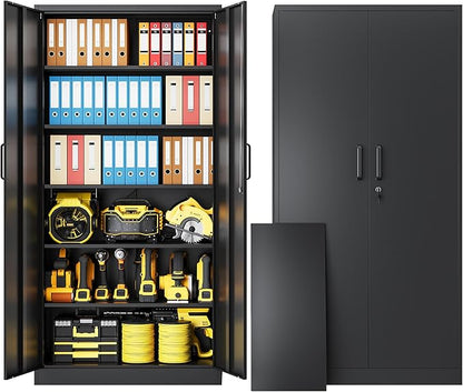 Metal Storage Cabinet with Lock,72" Tall Storage Cabinet with Doors and Adjustable Shelves,Steel Locking Cabinets for Garage,Home Office,Pantry,School,Hospital(Black)