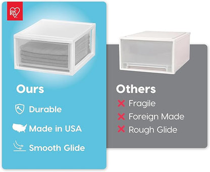 IRIS USA 30 Qt. Plastic Drawer Storage Organizer Stacking Drawers, 2-Pack, Stackable Unit with Sliding Drawer for Clothes Bedroom Kitchen Under Sink Pantry Craft Room Bathroom Dorm Office, White