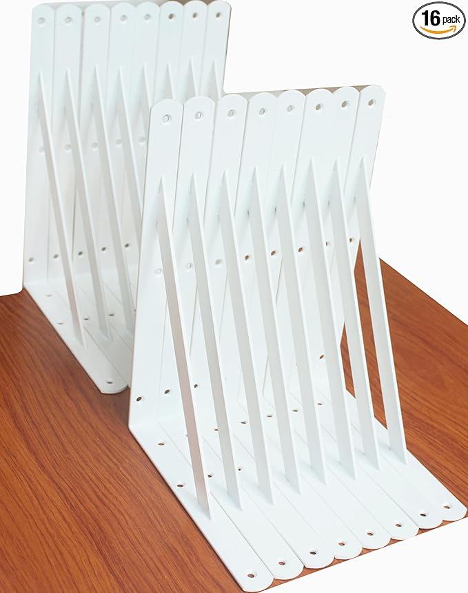 16 Pack L14 x H 10" White Heavy Duty Shelf Brackets with Screws Metal Shelf Brackets Shelf Support Angle Brackets for Shelves L Brackets Heavy Duty Floating Shelf