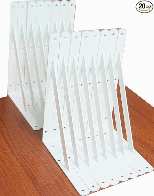 20 Pack L12 x H 8" White Heavy Duty Shelf Brackets with Screws Metal Shelf Brackets Shelf Support Angle Brackets for Shelves L Brackets Heavy Duty Floating Shelf