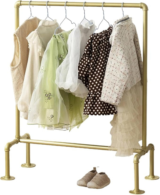 Kids Pipes Dress up Racks, Kids Clothing Racks, Child Garment Racks, Hanging Clothes Rod Storage Shelf Organizers Shelves Shelving, Gold Metal