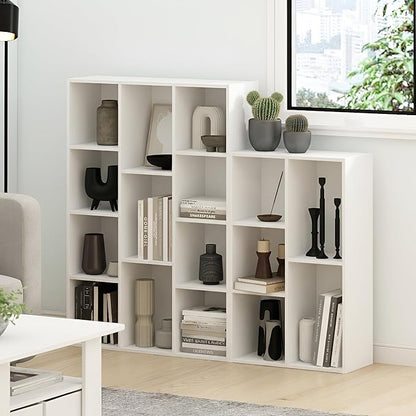 Furinno LUDER Book Shelf, 11-Cube Bookshelf, Reversible Bookcase, 9.4 x 29.1 x 41.7, for Living Room, Bedroom, Home Office, White
