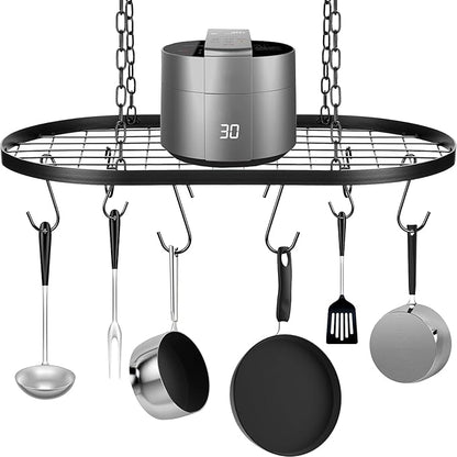 Patelai 20 Inch Pots and Pans Organizer Hanging Rack Pot and Pan Organizer with 20 S Hooks for Home, Restaurant, Kitchen Cookware, Utensils, Books, Household(Black)