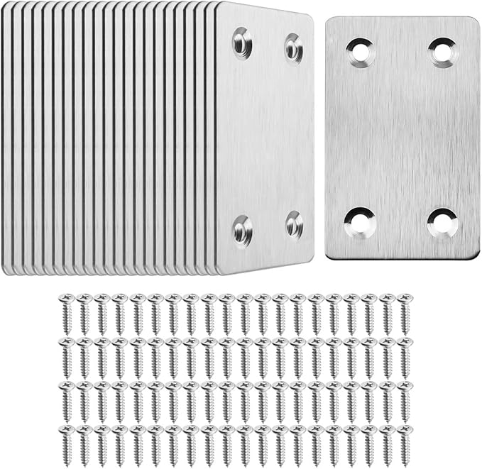 Pack of 20 Flat Metal Straight Brace Bracket 0.06inch Thickness Metal Flat Straight Mending Plates Fixing Corner Brace ,2.4inch x 1.5 inch