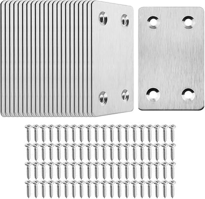 Pack of 20 Flat Metal Straight Brace Bracket 0.06inch Thickness Metal Flat Straight Mending Plates Fixing Corner Brace ,2.4inch x 1.5 inch