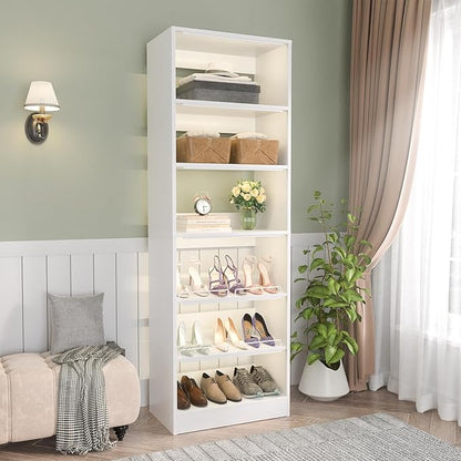 Unikito 25” Closet Organizer System, Freestanding Shoe Storage Shelves, Standalone Wood Shoe Rack, Heavy Duty Walk in Closet Tower for Bedroom, Mudroom and Entryway, 25" W x 16" D x 80" H, White
